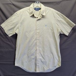 Ralph Lauren Button Down Short Sleeve Shirt Classic Fit Sz M Yellow/Blue Plaid